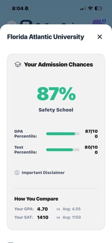 CollegeSwipe admission chances for Florida Atlantic University