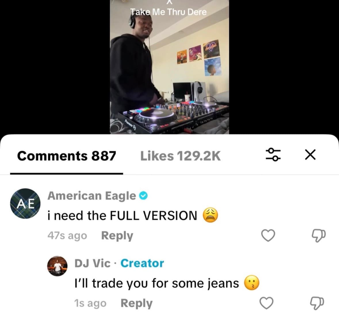 American Eagle commenting on a DJ Vic mix