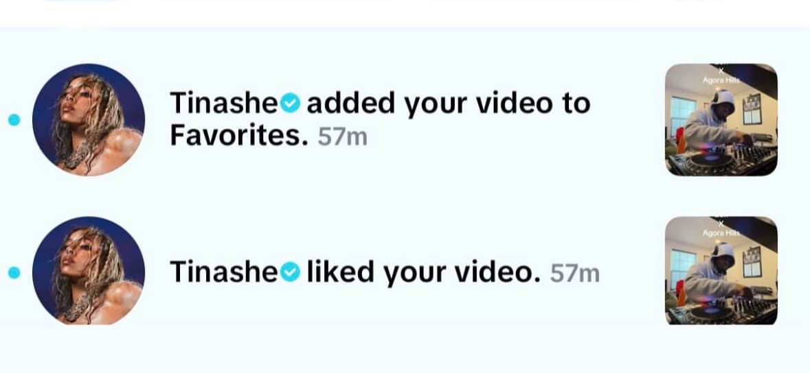 Tinashe liking and favoriting a DJ Vic video