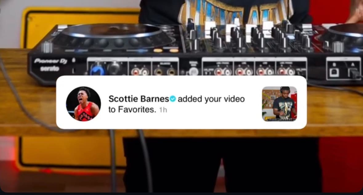 Scottie Barnes favoriting a DJ Vic video